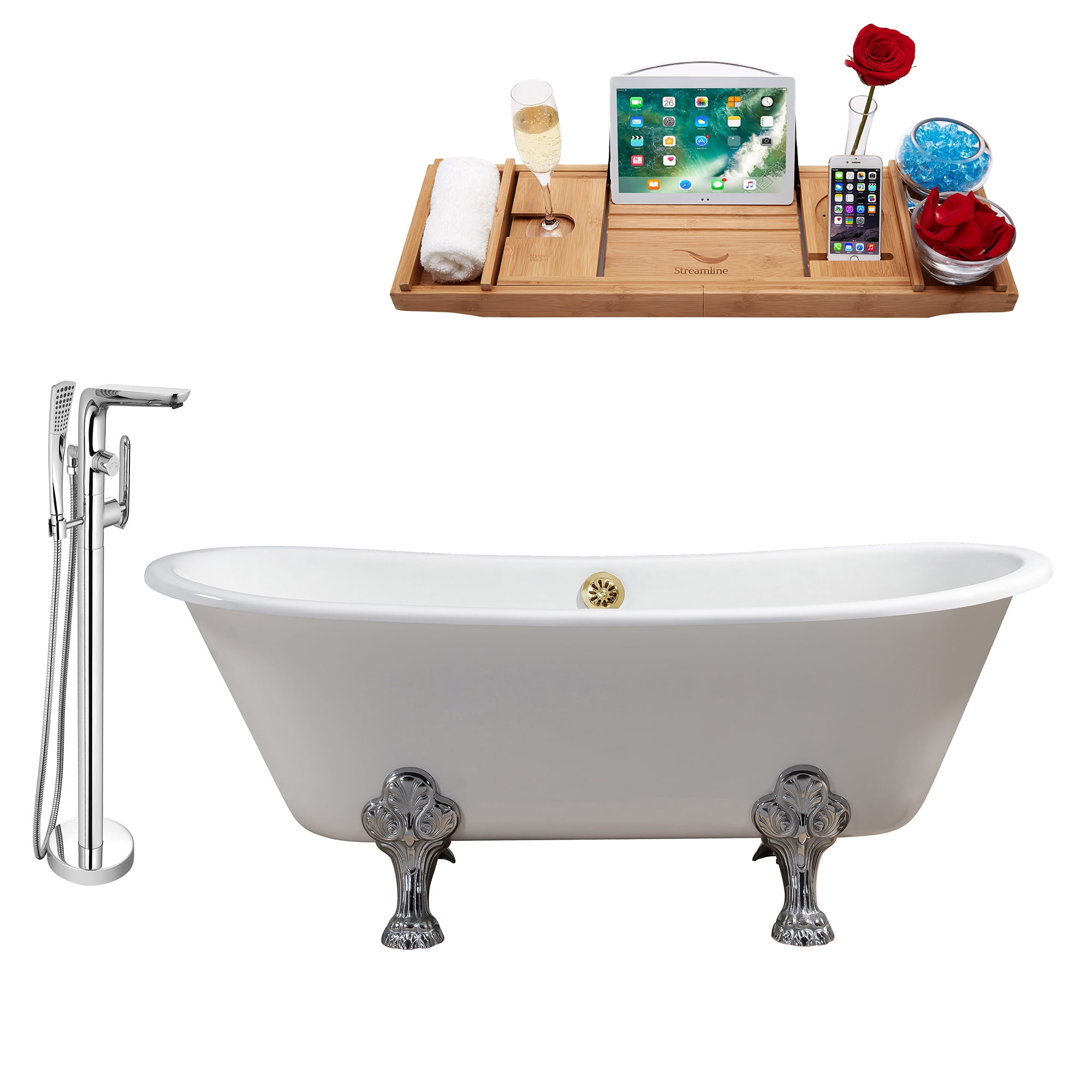 Cast Iron Tub, Faucet and Tray Set 67" RH5061CHGLD120