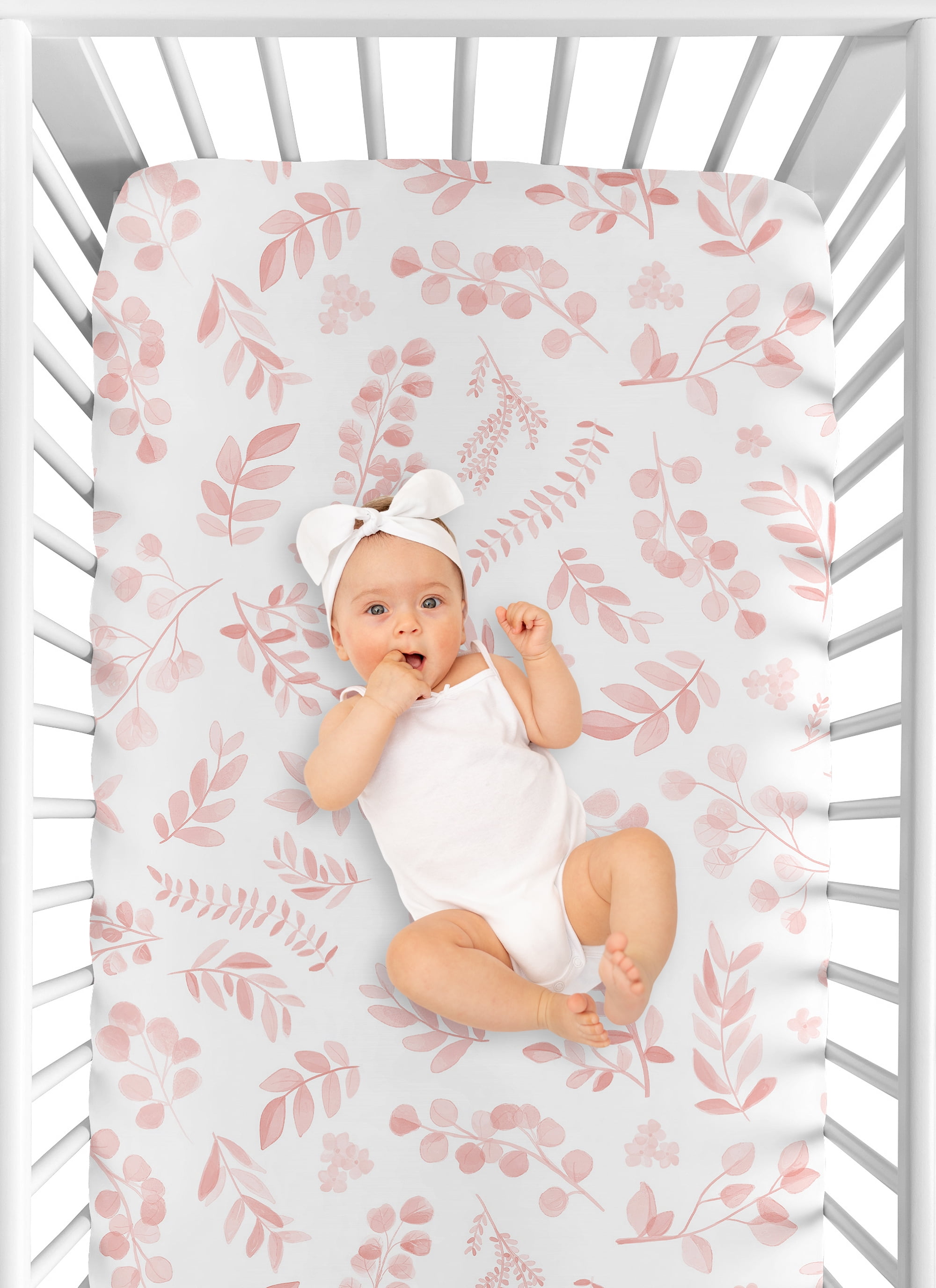 Sweet Jojo Designs Botanical Pink and White Fitted Crib Sheet