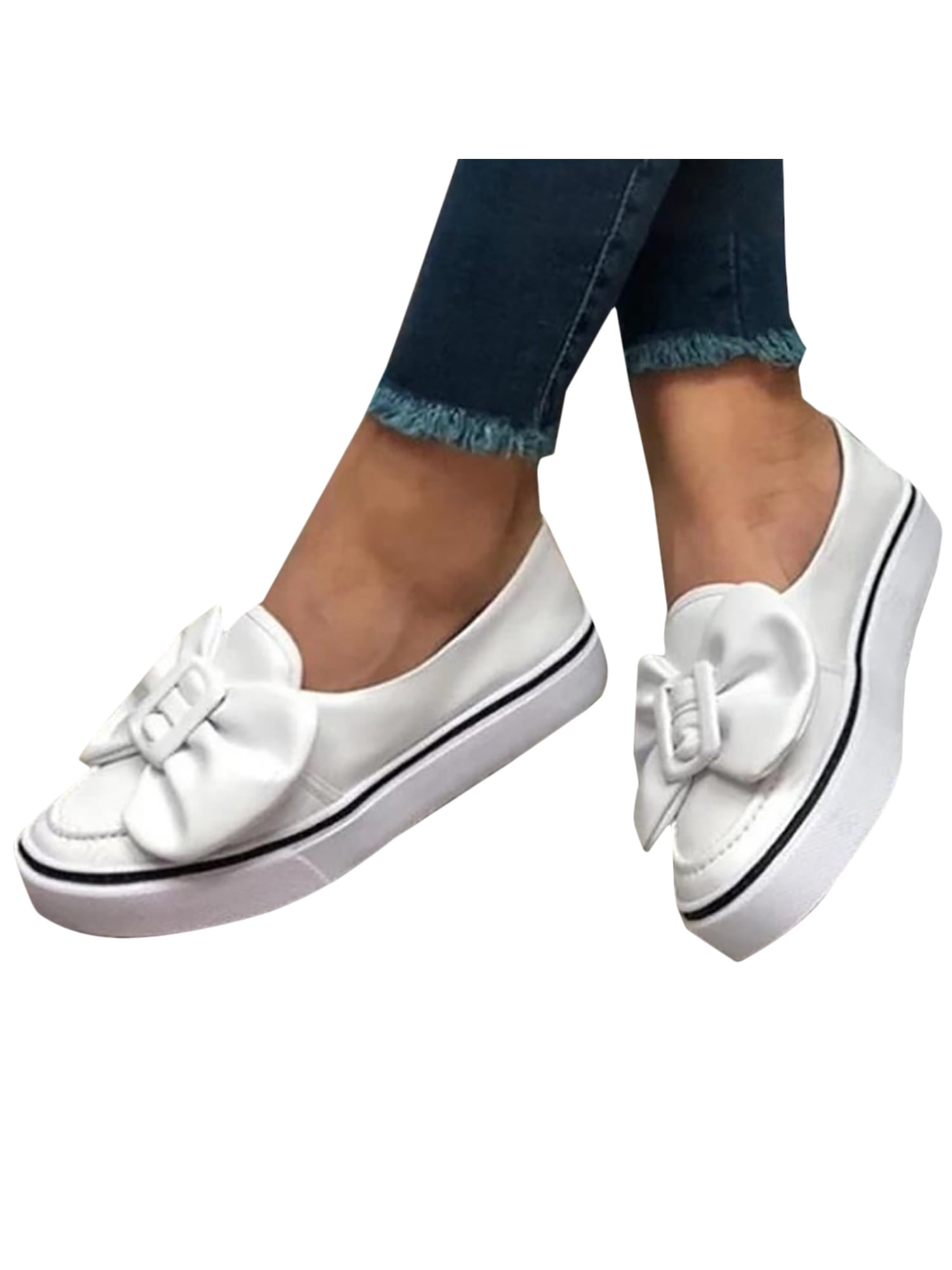 Womens Summer Bow Slip On Loafers Flats 