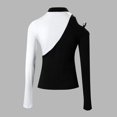 thumbnail image 4 of Ladies Long Sleeve Slim Tops Black and White Patchwork Cutout Hollow Turtleneck Tshirts Pullover Blouses Black1,M, 4 of 5
