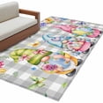 thumbnail image 2 of Easter Gnomes 3'x5' Washable Rug, Spring Floral Eggs Flowers Butterflies Gray Plaid Non-Slip Area Rugs for Entryway Kitchen Classroom, StainResistant Dorm Throw Carpet, Low Pile Soft Indoor Floor Mat, 2 of 9