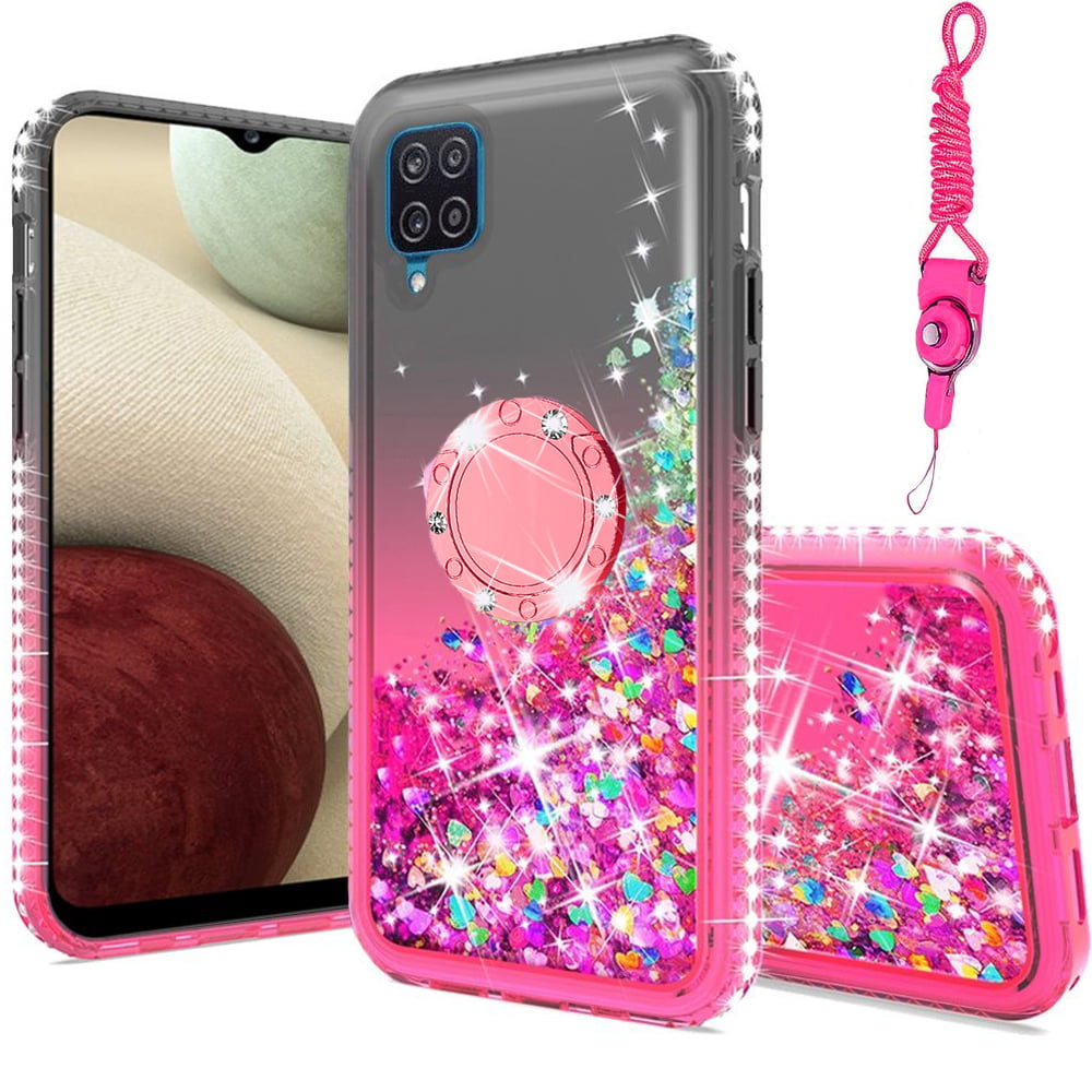 SOGA Rhinestone Liquid Quicksand Cover Cute Girl Phone Case Compatible for Samsung Galaxy A12