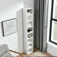 thumbnail image 2 of 8-Tier Media Tower Rack, CD DVD Storage Cabinet with Adjustable Shelves, Tall Narrow Bookcase for Home Office, Multi-functional Double-Decker Bookshelf, White, 2 of 17