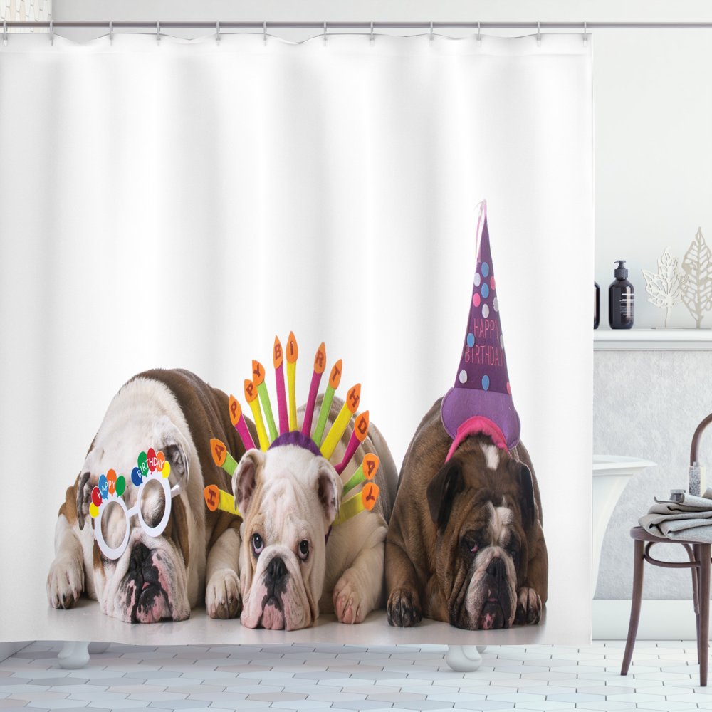Bulldog Shower Curtain, Animals in Birthday Ornaments and Accessories