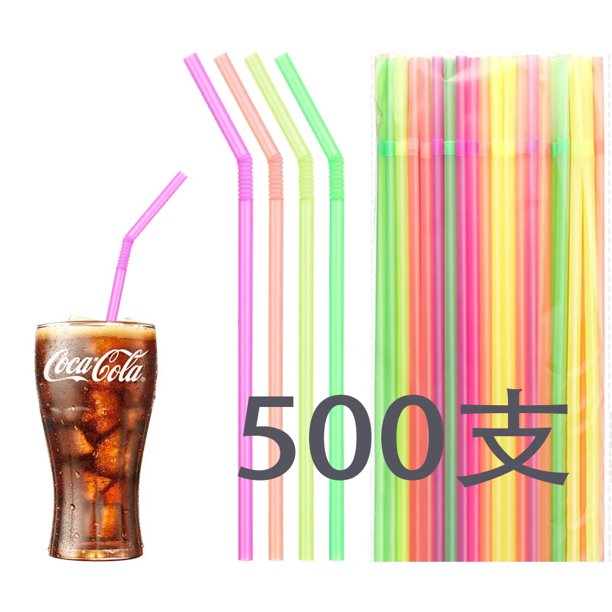 1000-100 unidades de pajitas de plástico flexibles de color neón, pajita desechable de 8,2 pulgadas de alto, colores surtidos