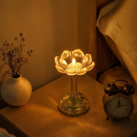Lotus LED Candle, Flameless Flower Light, a Faceted Bloom Mounted on a Metallic-look Stem Across Dining Tables Mantels Shelves, Decorative Tabletop Lamp for Weddings Dinners