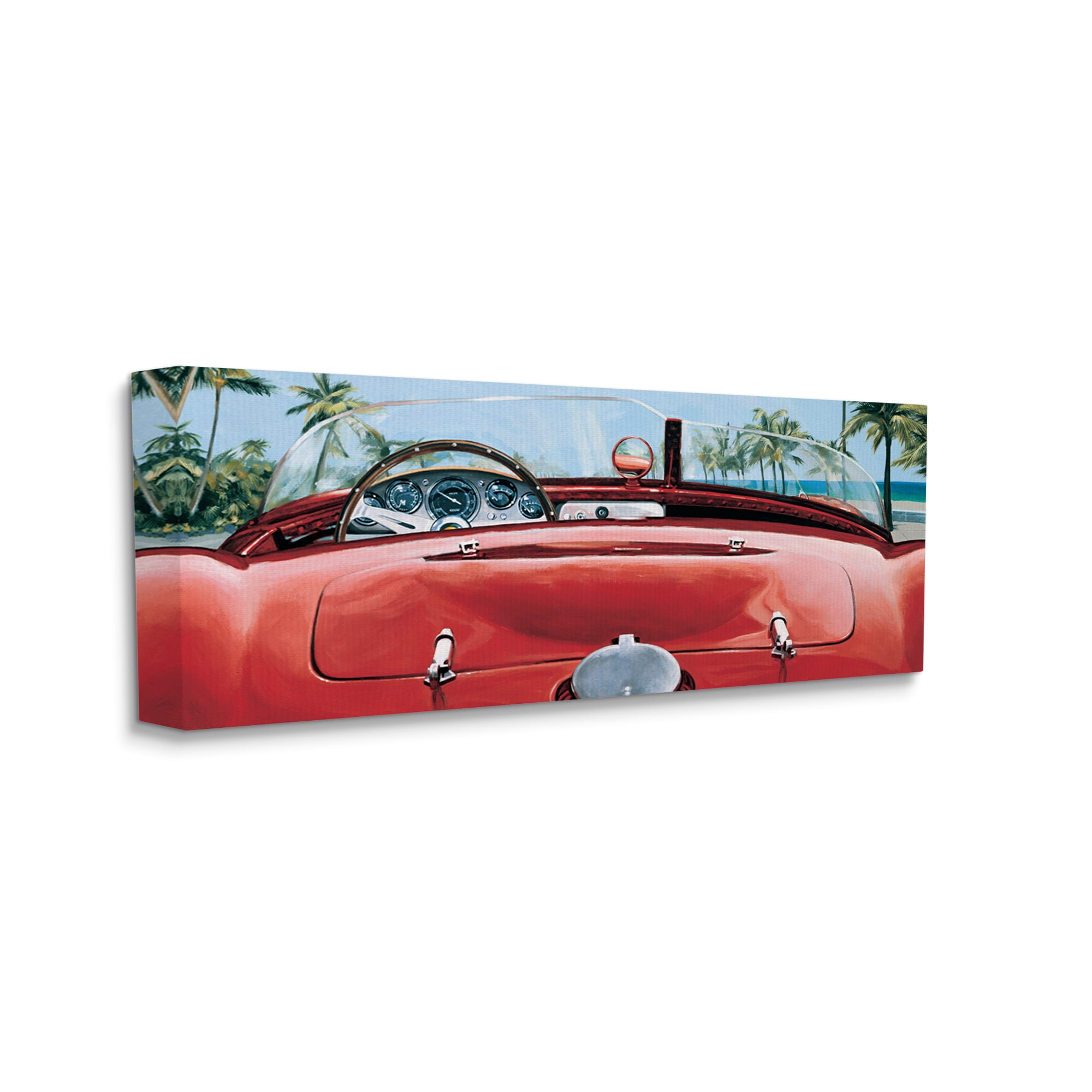 Stupell Industries Tropical Red Antique Car Transportation Painting Gallery Wrapped Canvas Print Wall Art, 40 x 17