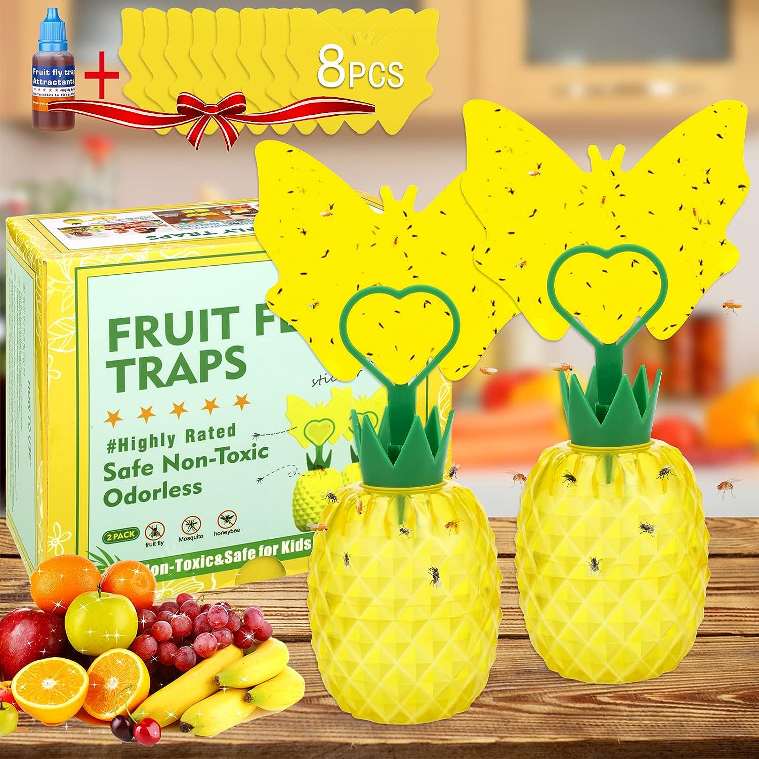 Fruit Fly Traps with Sticky Pads, Fruit Flies Gnat Killer for Plant