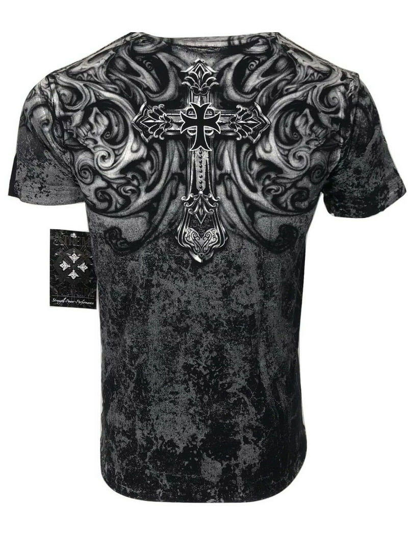 Affliction Men's Xtreme Couture T-Shirt - Walking Skull Biker Design, Y2K Style, Sizes S-5XL, Sand Color