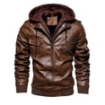 thumbnail image 5 of Chaqueta de cuero para hombre, chaqueta de cuero PU fina con capucha de dos piezas para otoño e invierno, estilo europeo y americano, 5 of 5