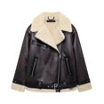thumbnail image 2 of HH TRAF Chaqueta larga reversible todo en uno de piel retro a la moda para mujer, chaqueta cálida informal de calle con bolsillo y cremallera versátil para mujer, 2 of 5