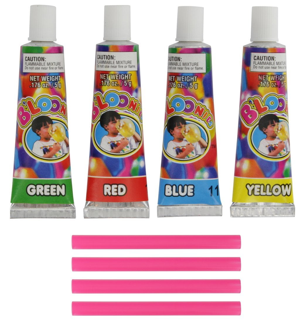 RamPro Blow up Bubble Balloons 4 Straws & 4 Tubes of Gooey Plastic Assorted Colors for
