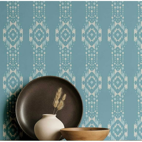 S4Sassy Ikat Wallpaper - Blue Walls Covering, 25" x 120" Self-Adhesive Vinyl Wall Paper, Wallwrap, Easy DIY Walls Covering For Boho aesthetic wall decor, Living Room, Living Spaces