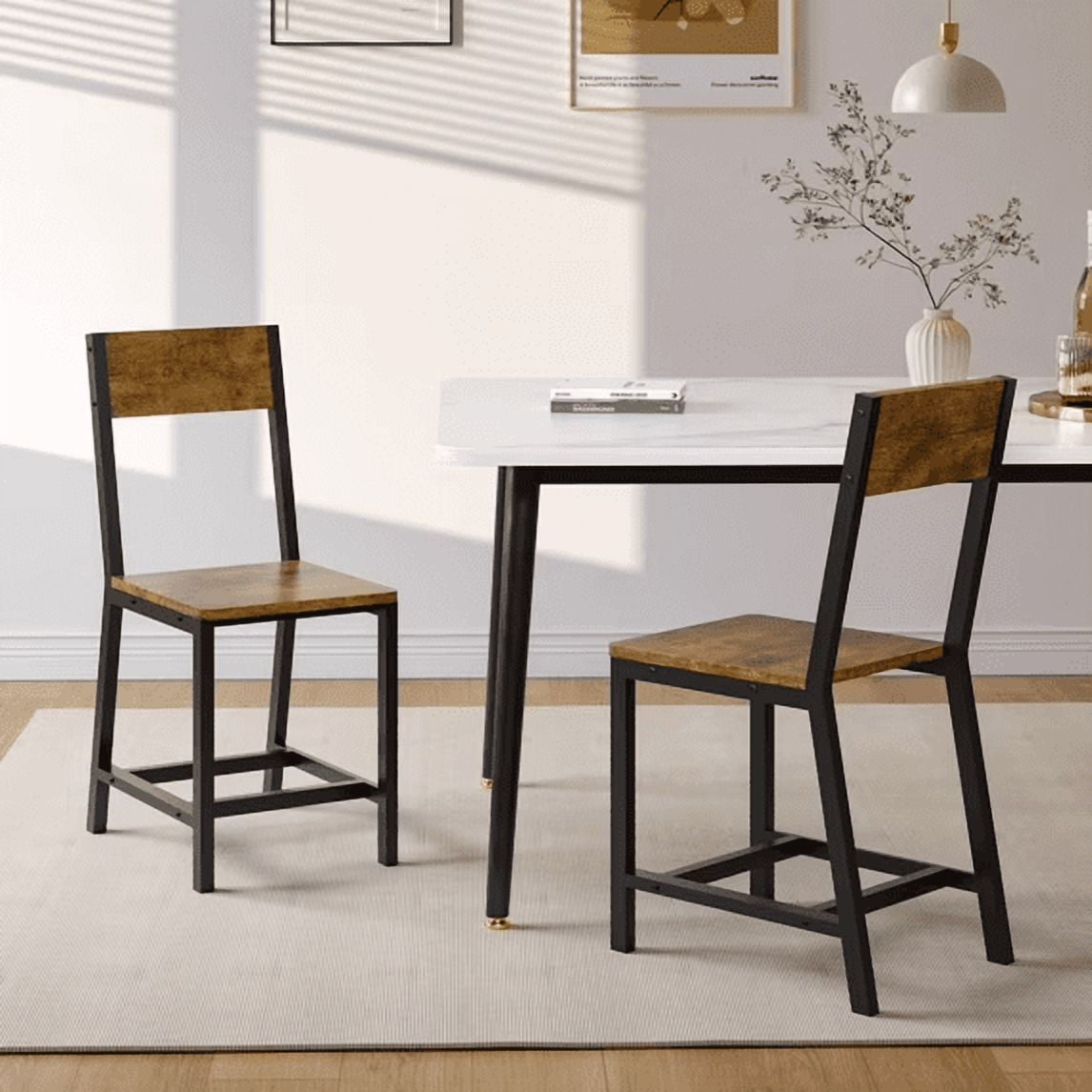 Gelloan Dining Chairs Set of 2, Rustic Wood Chairs with Metal Steel Frame, Comfortable Seat, Modern Farmhouse Chair for Kitchen, Bedroom, Living Room,Rustic Brown