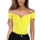 thumbnail image 3 of Top de manga corta con hombros descubiertos para mujer, Color puro, con lazo frontal, ajustado, blusa de verano para mujer, color amarillo L, 3 of 5