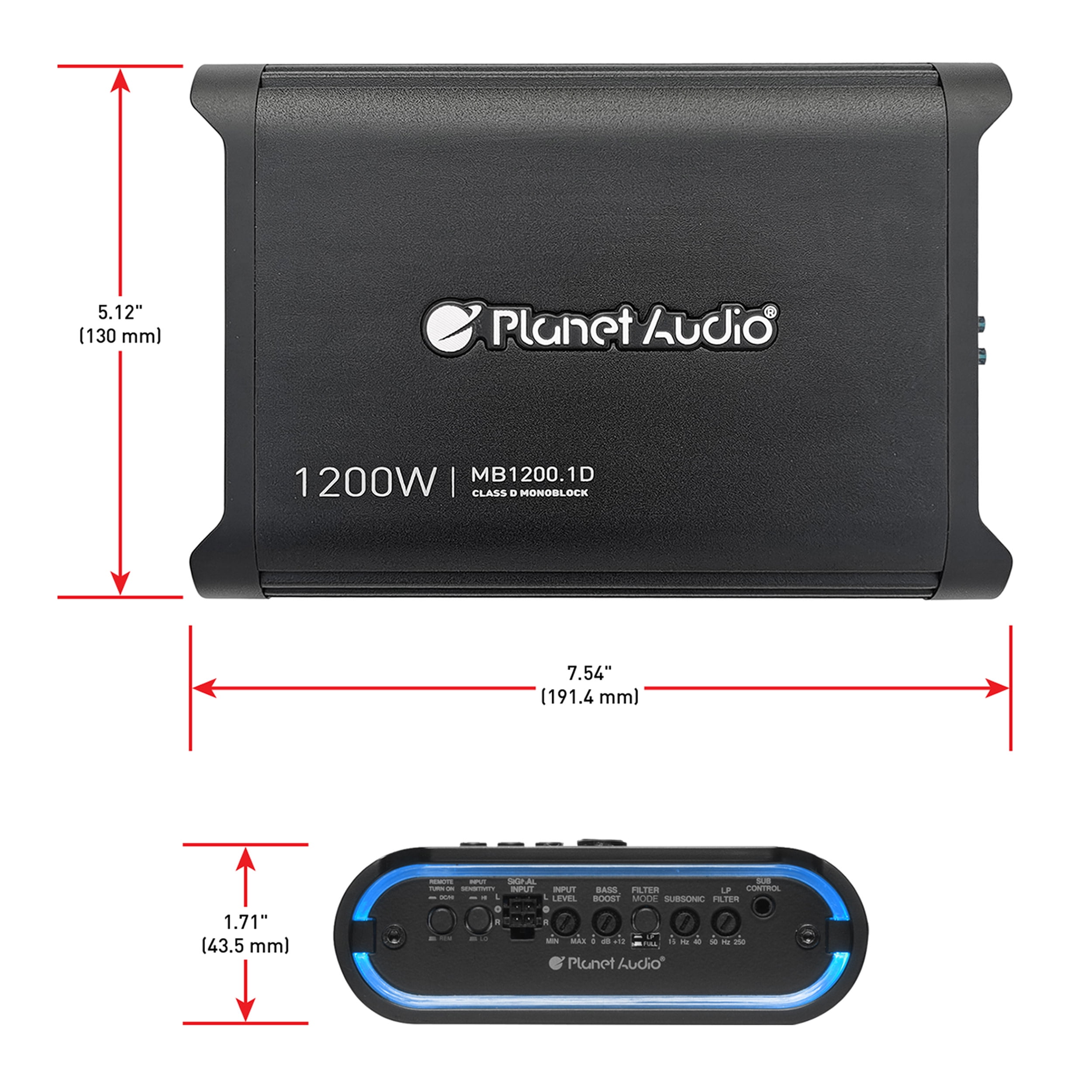 Planet Audio MB1200.1D 1200 Watt Class D Car Amplifier, 1 Ohm Stable, Mosfet