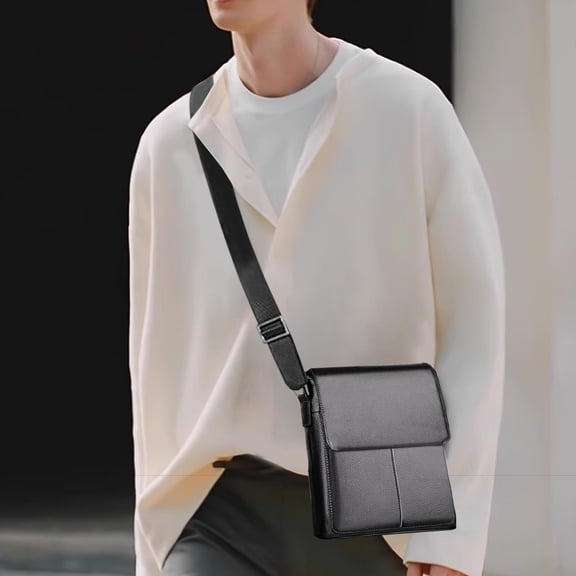 Men PU Leather Crossbody Shoulder Bag, Lightweight Adjustable Strap Messenger Bag with Multiple Compartments for Travel Work Daily Carry and Casual Business Use