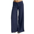 thumbnail image 2 of CQONEPT Women's Twill Chino Pants Lounge Baggy Wide Leg Pant Lightweight Button Fron Streetwear Trousers with Pocket Navy XL, 2 of 6