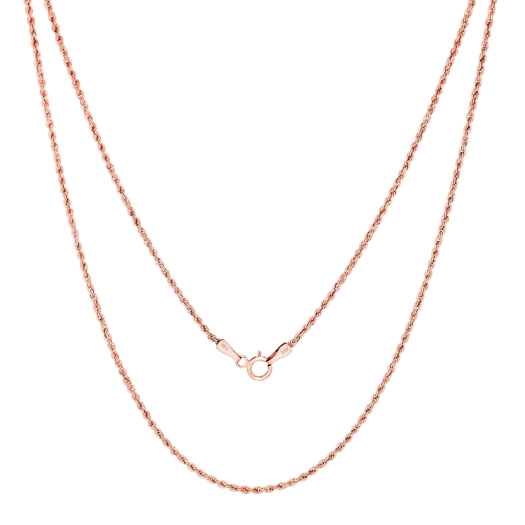 Nuragold 14k Real Rose Gold 1.5mm Rope Chain Diamond Cut Necklace (16"-24") Dainty Italian Jewelry for Men & Women