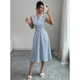 thumbnail image 6 of Women's Sleeveless Stripe Midi Dress with Collar and Belt - Summer Casual Dress, 6 of 10
