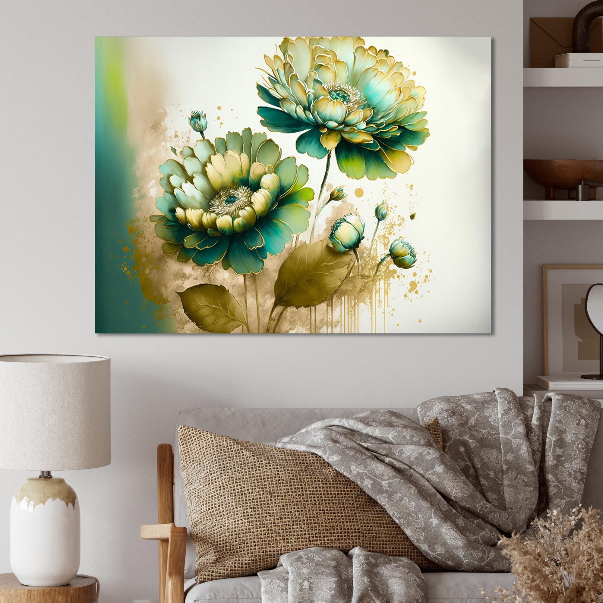 Designart Green Blooming Daisy II Canvas Wall Art