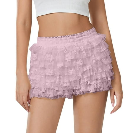Womens Athletic Shorts Lolita Cute Ruffle Shorts Lace Pumpkin Boyshorts Layered Bottoms Summer Shorts Women RD1 S