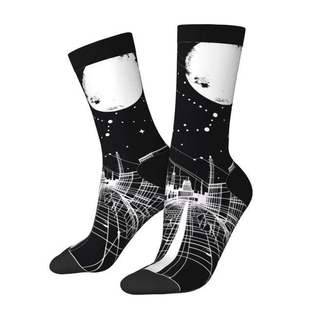Fotbe Futuristic Moonlit Cityscape Calcetas Largas con Estampado para Hombre y Mujer – Calcetas de Compresión Transpirables y Elásticas, Viajar y Uso Diario Talla 5-11