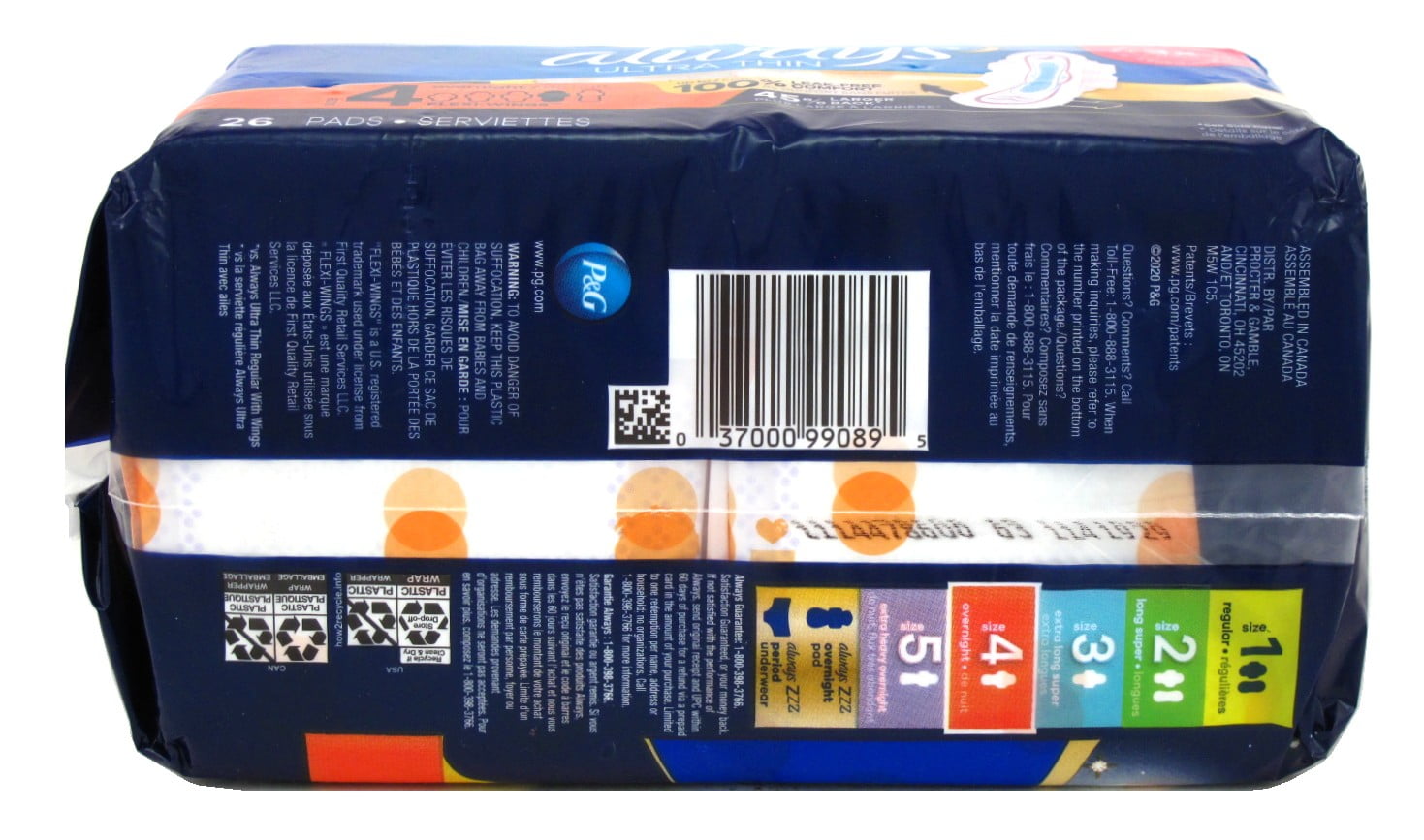 Always Pads Size 4 Ultra Thin 26 Count Overnight (Pack of 3)