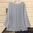 thumbnail image 6 of HOMBOM Shirts for Women Loose Fit Cotton Linen Plus Size Long Sleeve Summer Solid Gray Loose Fit Ladies T Shirts Crewneck, 6 of 7