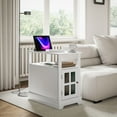 thumbnail image 6 of Coffee Tables HOMCOM End Table with Charging Station, Narrow Side Table with USB Ports and Outlets, Small Table with Hidden Storage and Open Shelf for Living Room, White,Coffee Tables With Storage, 6 of 8