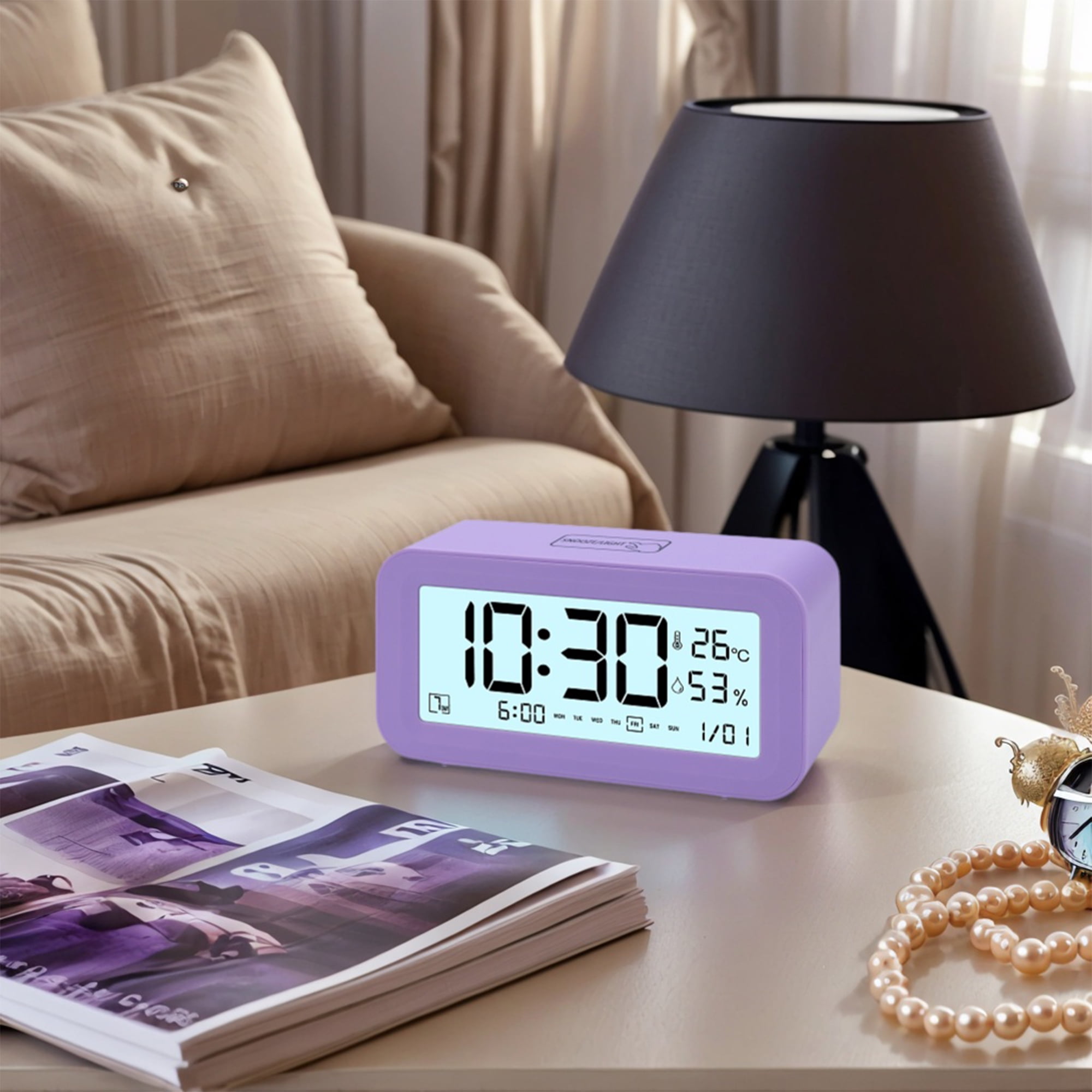 Unique Bargains Adjustable Volume Electric Alarm Clock Purple 5.7"L x 2.0"W x 3.3"H