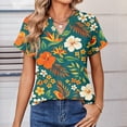 thumbnail image 6 of BOMYJESK Women Shirts Short Sleeve Dressy Casual Basic Top Floral Print V Neck Trendy Blouses 2026 Spring Going Out Loose Fit Clothes Green XXL, 6 of 7