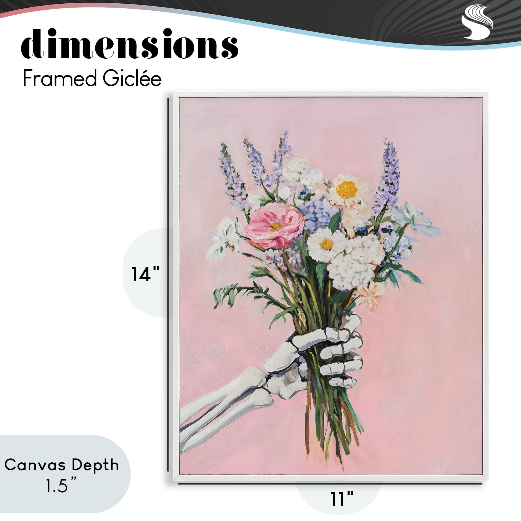 Stupell Industries Skeleton Hand Holding Flowers White Framed Giclee Art, design by The Prints Vibe