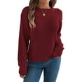 thumbnail image 2 of Womens Crochet Hollow Out Sweater Top Long Sleeve Crew Neck Knit Pullover Fall Casual Winter Shirt Wine Red XL, 2 of 9