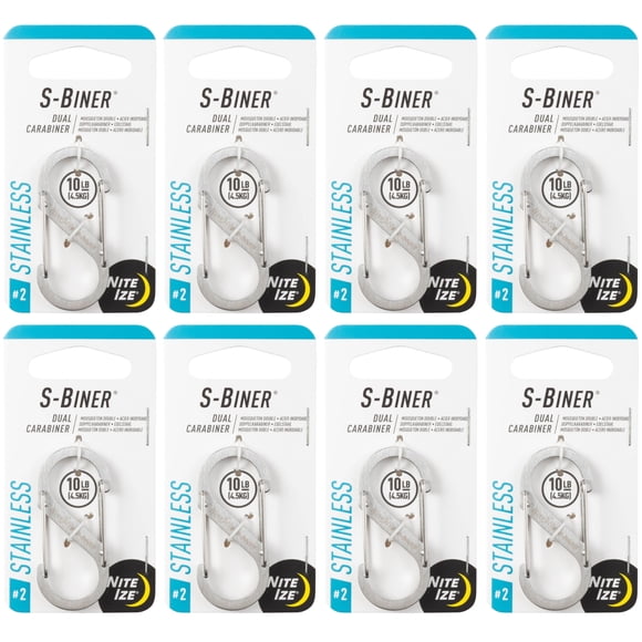 Mosquetón doble de acero inoxidable Nite Ize S-Biner, tamaño 2, paquete de 8