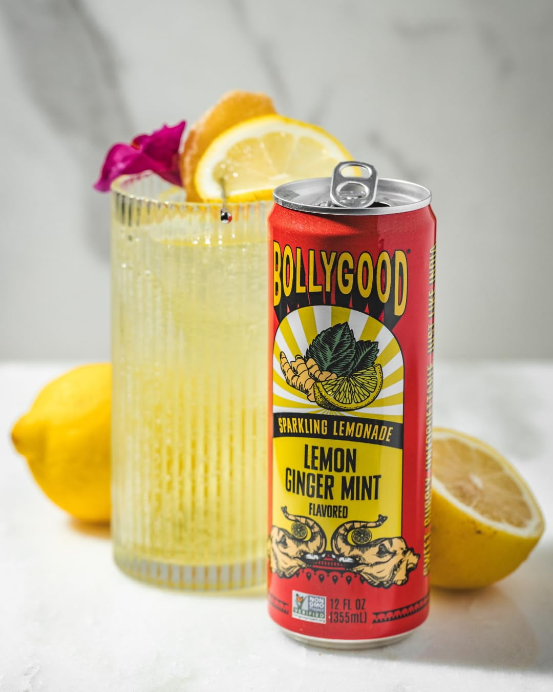 Bollygood Sparkling Lemon Ginger Mint Beverage Non-GMO 12oz Can