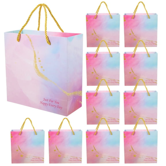 Toyandona 10Pcs Medium Size Pink Paper Bags with Handles for Wrapping and Storage Use