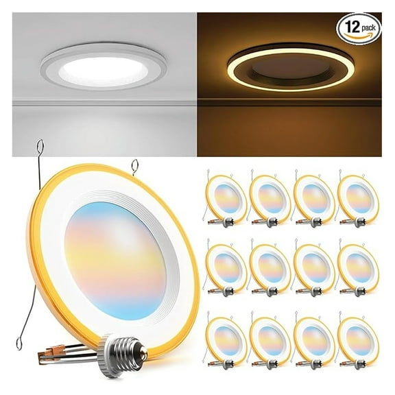 Sunco 12 Pack 6 Inch LED Recessed Lighting Retrofit with Night Light, 2700K/3000K/4000K/5000K/6000K Selectable, Dimmable Can Lights, 13W, 1200LM, Damp Rated, Retrofit Installation ETL.