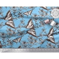thumbnail image 3 of Soimoi Blue polyester Crepe Fabric Flower & Butterfly Printed Fabric 1 Yard 52 Inch Wide, 3 of 5