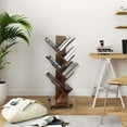 thumbnail image 3 of 14-Tier Tree Rotating Bookshelf, 360 Degree Spinning Wood Corner Book shelf  with Wheels, Space-Saving Bookcase for Small Spaces, Bedroom Living Room Home Office, Rustic Brown, 3 of 8