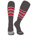 thumbnail image 1 of PEAR SOX Striped OTC Baseball, Softball, Football Socks (C) Graphite, White, Red (XS), 1 of 3