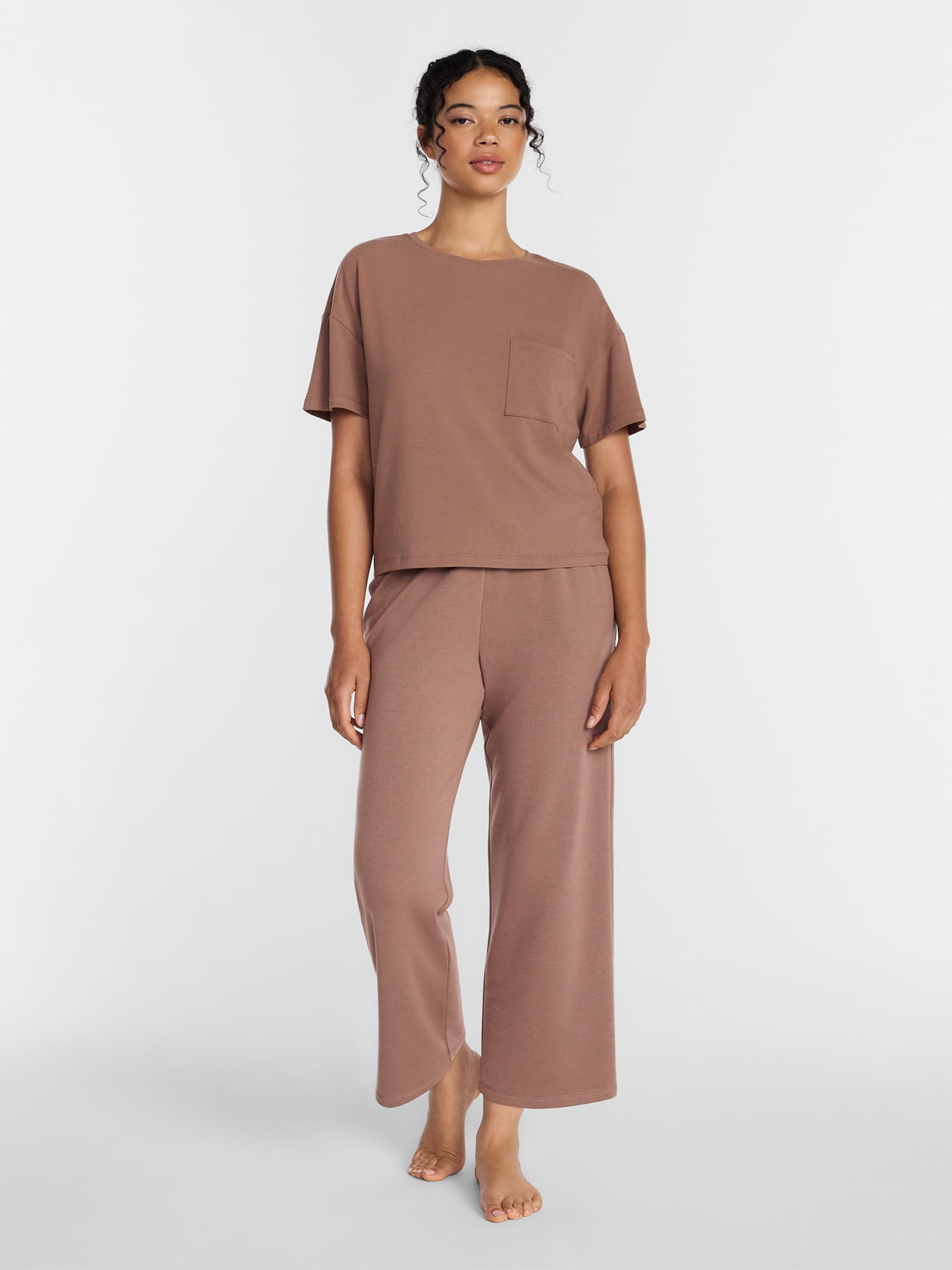Joyspun Women’s Cotton-Blend Sleep Lounge Top with Short Sleeves, Sizes S-3X