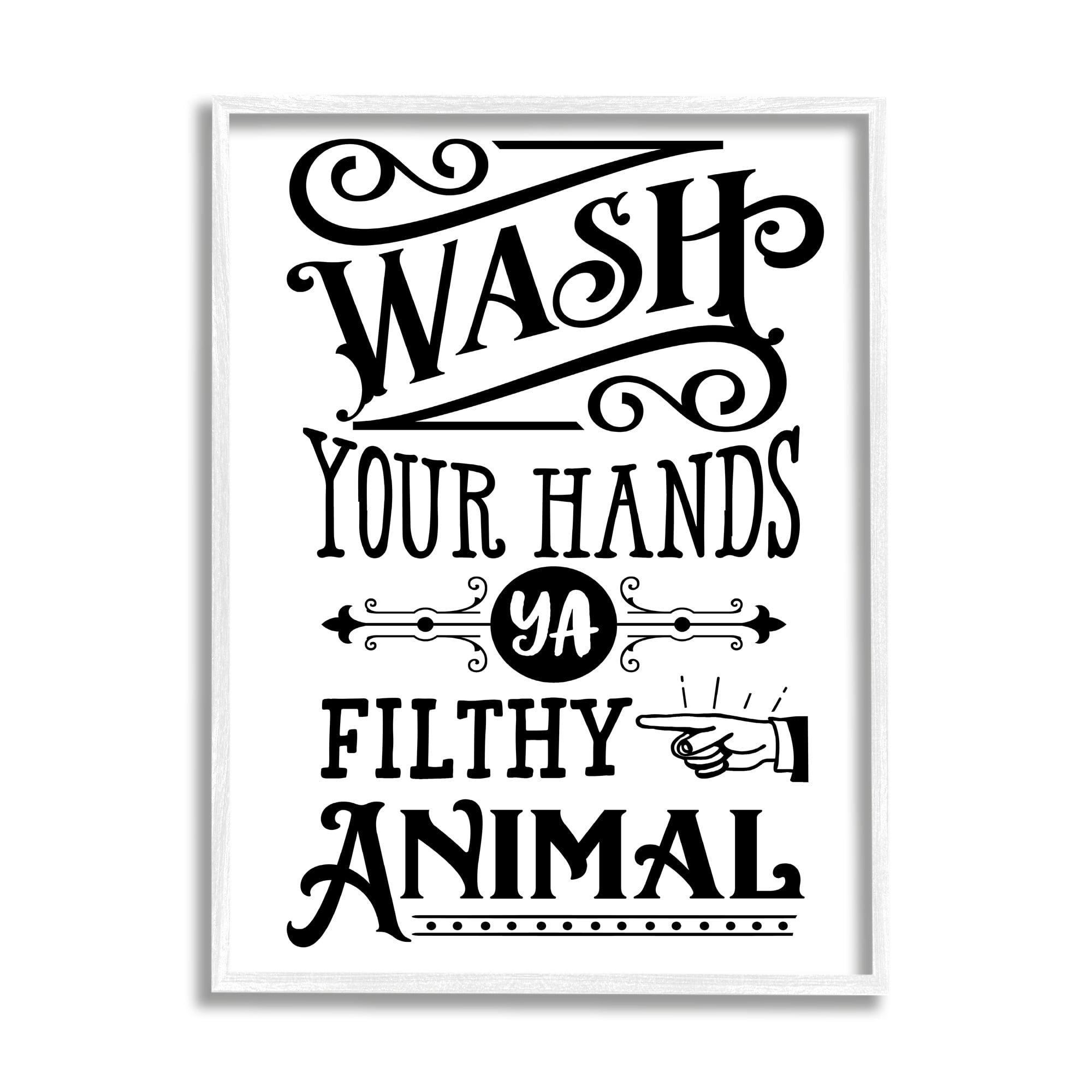 Stupell Industries Wash Your Hands Vintage Symbol Serif Typography Graphic Art White Framed Art Print Wall Art, Design by Lettered and Lined