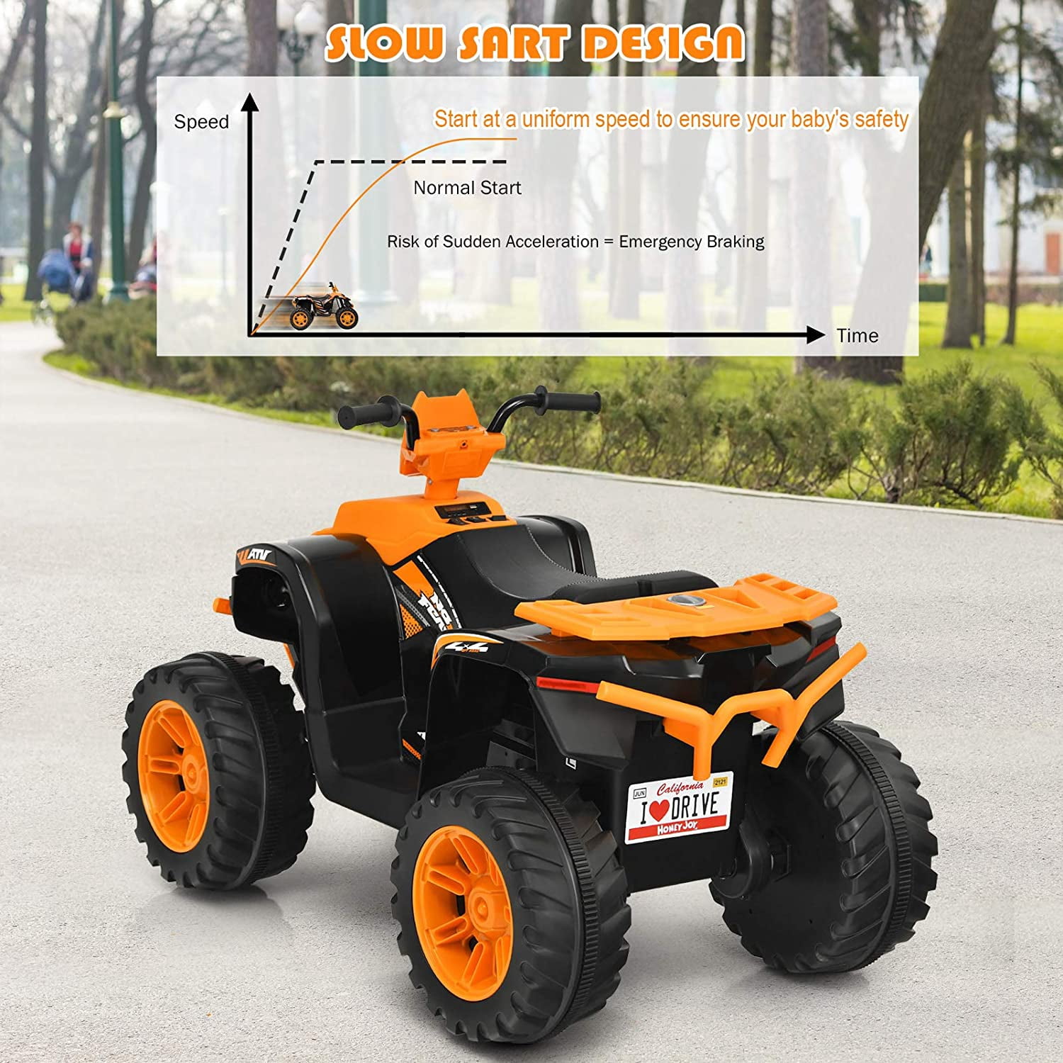 Infans 12V Kids 4-Wheeler ATV Quad Ride On Car w/ LED Light & Music Orange