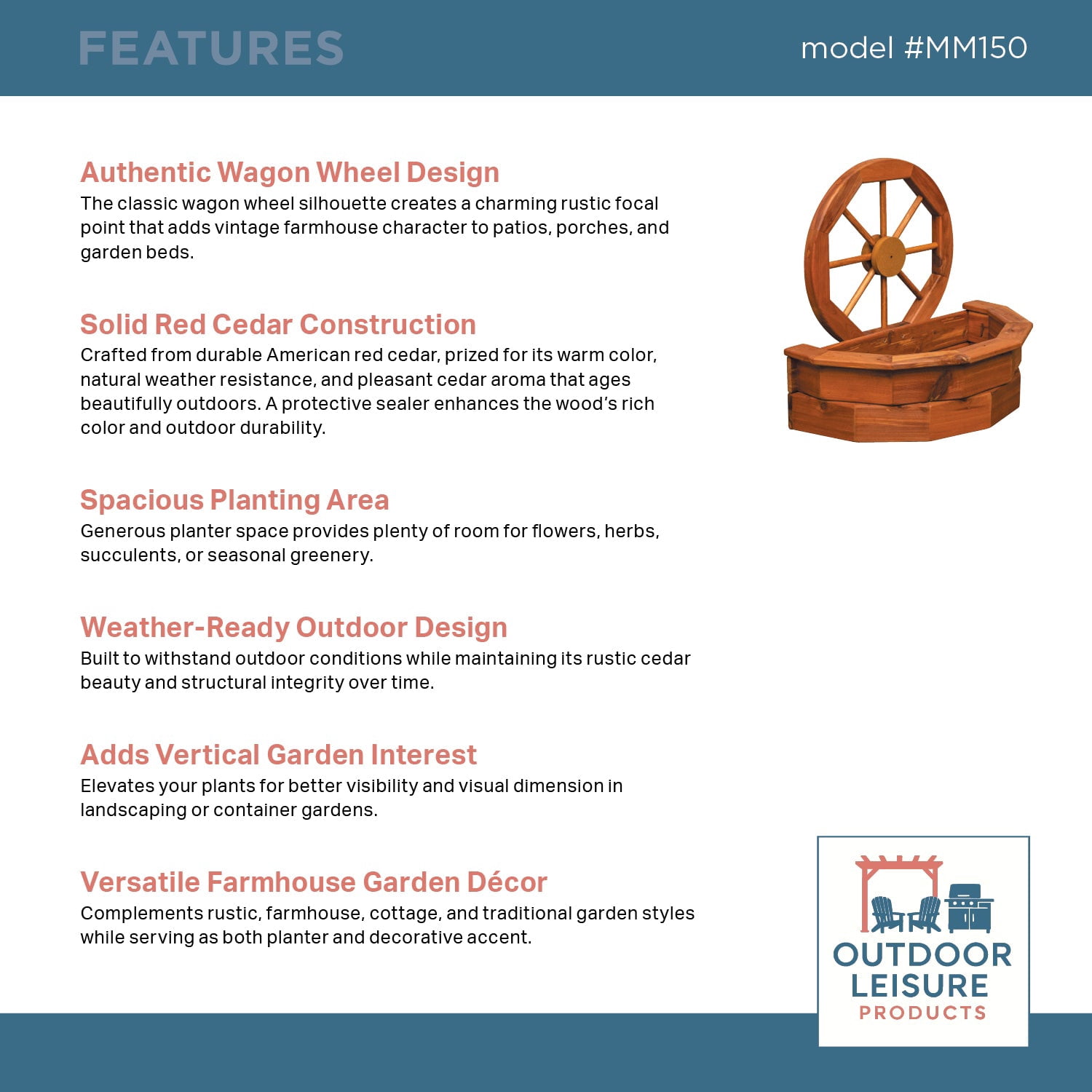 Rustic Cedar Wagon Wheel Planter – Eastern Red Cedar Farmhouse Garden Planter for Patio or Yard