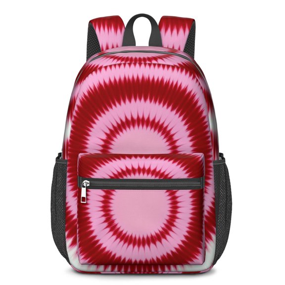Red and White Tie Dye Pattern 17" Waterproof Oxford School Backpacks for Teens, S-Shape Padded Straps, for School, Travel, Hiking, Camping