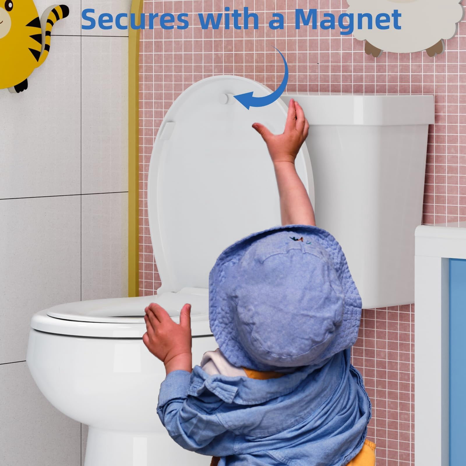 Round Soft-Close Toilet Seat with Built-in Toddler Potty Training Seat – Easy Installation, Durable & Quiet Close, Fits Adult & Child, Includes Quick-Detach Hinges