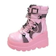 thumbnail image 5 of Dakaela Platform Boots for Women Goth Round Toe Chunky Wedge Combat Booties Motorcycle Punk Shoes, 5 of 6