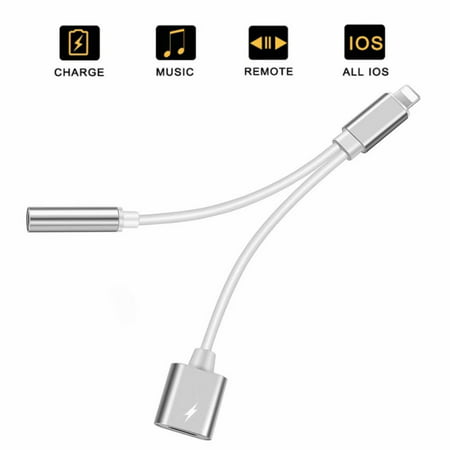 Lightning to 3.5 mm Headphone Jack Adapter Charger for iPhone Dongle 2 in 1 Converter Splitter Cable Aux Audio Adaptor to Music Headphone Compatible with iPhone 7/8/X/XS/XR Support for iOS 12 or