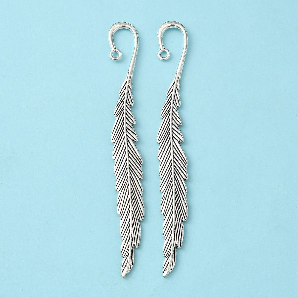 100pc Tibetan Style Bookmarks Leaf Cadmium Free & Lead Free Antique Silver 117x13x4mm Hole: 2mm